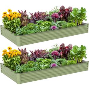 2PCS 8x4x1ft Galvanized Raised Garden Bed-Outdoor Galvanized Planter Box for Vegetables, Fruits,Herbs, Flowers, Metal Raised Garden Bed kit-Green