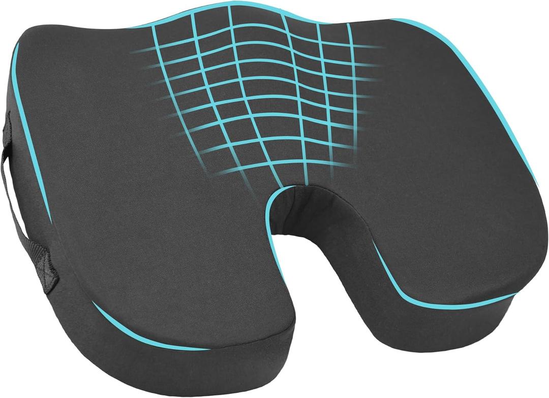 Elantrip Ergonomic Memory Foam Seat Cushion Superior Comfort U-Shaped Coccyx Support for Office Chairs, Car Seats, and Home Use Non-Slip, Washable Cover for Sciatica and Tailbone Pain Relief, Black