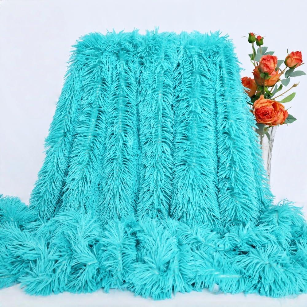 Plush Super Soft Blanket Bedding Sofa Cover Furry Fuzzy Fur Warm Throw Qulit Cozy Couch Blanket for Winter (51x63 Inches,Turquoise)