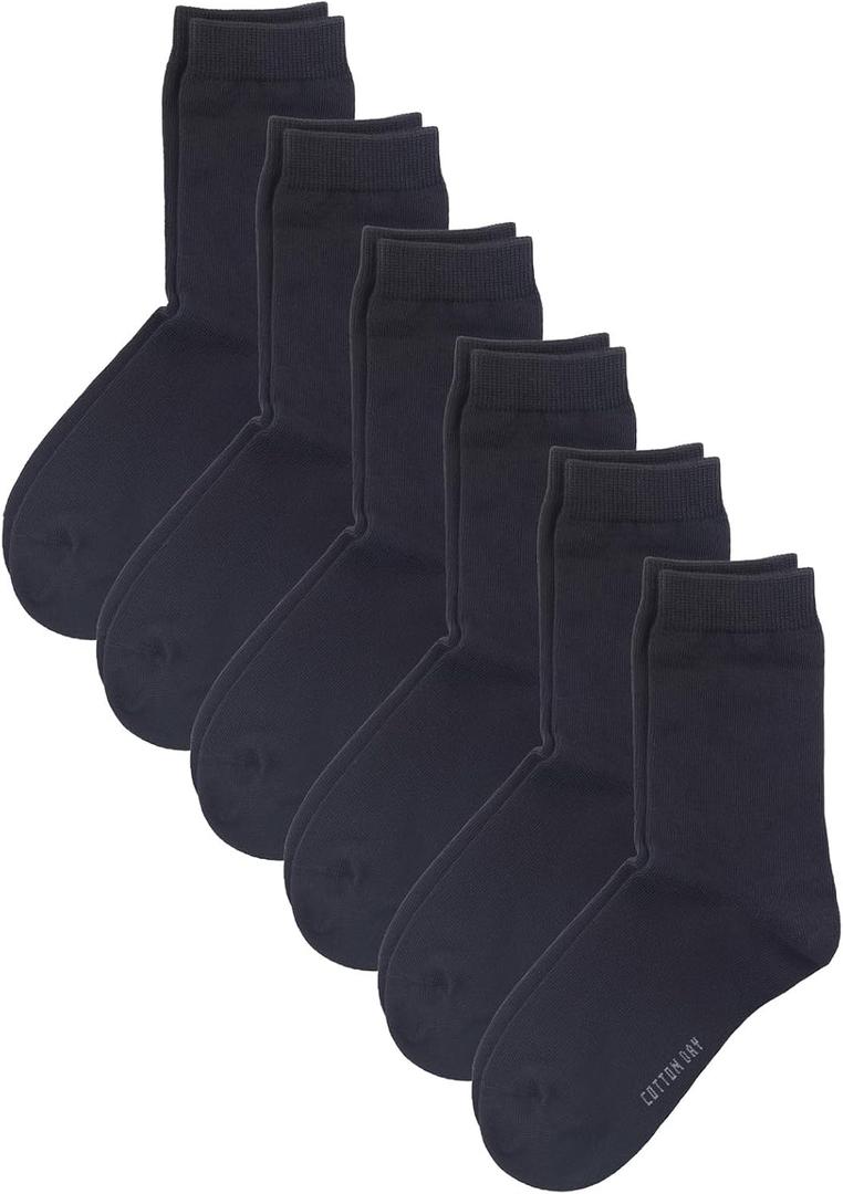 COTTON DAY Unisex Little Kids Youth Boys Girls Soft Cotton Crew Dress Socks Seamless Toe Black White Gray Navy 6 Pack, X-Large