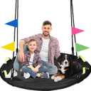 48 inch Tree Swing, Larger Saucer Flying Swing for Whole Family, 900lbs Weight Capacity, with Adjustable Hanging Straps, for Outdoor Backyard, Gifts for Kids, Black