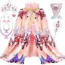 Princess Dress Up Toys Mermaid Dress Up Cape Kit 9 Pcs Gift Set for Little Girls 3-8 Years Old (Pink)