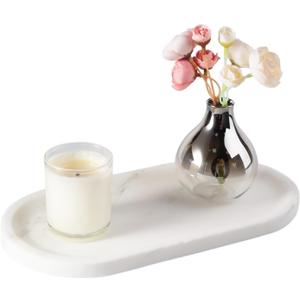 Koville Natural Marble Tray for Bathroom Countertop, Marble Storage Trays for Perfume, Cosmetics, Jewelry, Vanity Tray Stone Trays for Kitchen, Decorative Tray for Dresser Organizer(Calacatta White)