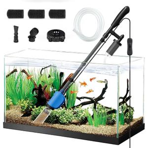 6-in-1 Electric Aquarium Gravel Cleaner, 530GPH Fish Tank Vacuum with Water Changer & Sand Washer, Quiet 32W Pump, Telescopic Pole for Freshwater & Saltwater Tanks (Blue)