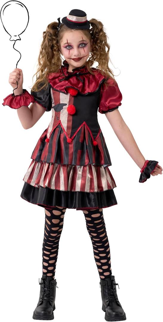 Spooktacular Creations Girls Scary Clown Costume, Kids Halloween Costume, Twisted Clown Dress for Girls