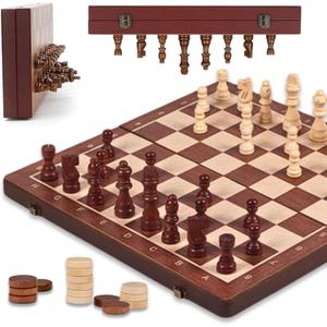Magnetic Chess Game Board Set: Chess Sets for Adults 15.4'' Storage Box with Pieces Slots - Handcrafted Portable Travel Chess Game for Family Strategy - Gift for Husband Happyramid (Walnut - Coordinate Markings)