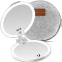 FUNTOUCH Travel Mirror with Lights and Magnification, 1X/10X Double Sided Makeup Vanity Mirror with 3 Color Setting, Christmas Birthday Gifts for Women Girls with Bag