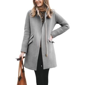 BZB Womens Long Coat Classic Open Front Zip Up Casual Winter Wool Blend Over Pea Coats Long Jackets (Small, Grey)