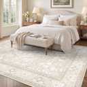 6x9 Area Rug Living Room, Vintage Neutral Washable Carpet Beige