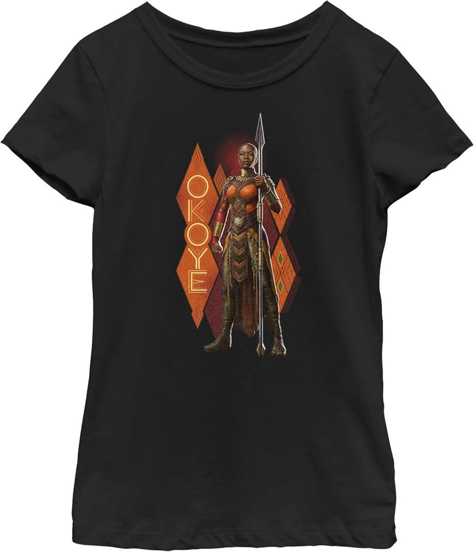 Marvel Girl's Okoye Pattern T-Shirt (Large, Black)