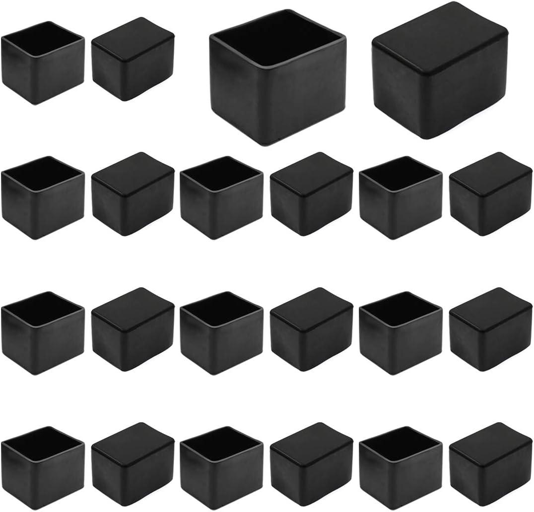 20pcs Rectangle Chair Leg Caps, 1.5" x 1" / 38 x 25 mm Anti-Slip Chair Leg Floor Protectors PVC Rubber Pads Furniture Table Feet Covers, Black