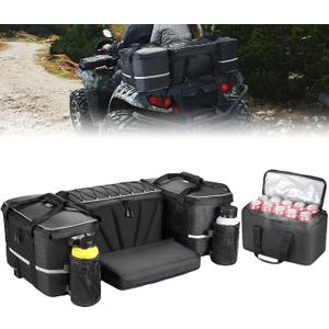 KEMIMOTO ATV Bag, 74L Large ATV Cargo Bag with Cooler Bag, Water-resistant 4 Wheeler Storage Rear Rack Seat Bag Universal Compatible with Polaris Sportman Fourtrax Can Am Kawasaki Artic Cat, Black