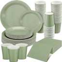 Dandat Sage Green Dinnerware Set - 200 Pcs, Includes 7'' & 9'' Paper Plates, Paper Cups, Napkins for Birthday, Baby Shower, Wedding Party