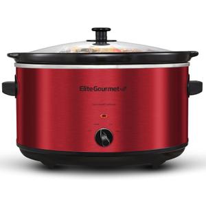 Elite Gourmet MST-900RXT# Electric Ceramic XL Jumbo Slow Cooker, Adjustable Temp, Entrees, Sauces, Stews & Dips, Dishwasher Safe Glass Lid & Crock, 8.5Qt, MetallicRed