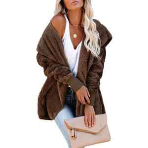 Dokotoo Womens 2025 Winter Long Sleeve Solid Fuzzy Fleece Open Front Hooded Cardigans Jacket Coats Outerwear with Pocket (Small)
