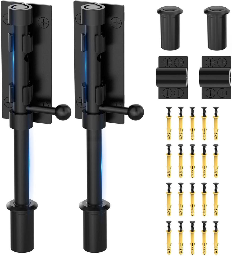 Barrel Bolt Latch, Sliding Bolt Gate Lock Door Latches Hardware, 7.8 Inch Heavy Duty Solid 304 Stainless Stee Door Lock for Fence/Wooden/Barn Door/Yard Door/Interior Door Latch (2 Pack Black)