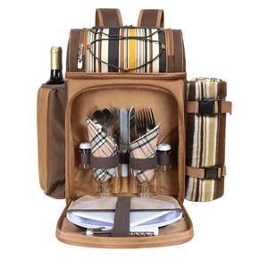Hap Tim Picnic Basket Backpack for 2 Person with 2 Insulated Cooler Compartment, Wine Holder, Fleece Blanket, Cutlery Set, Wedding Gifts for Couples, Bridal Shower Gifts, Engagement Gifts