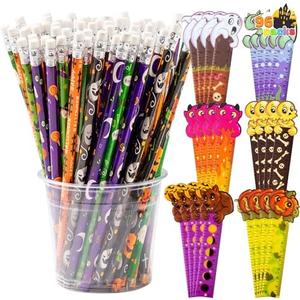 JOYIN 48PCS Halloween Pencils Bulk with Eraser, Colorful Fall Pencil Assortment, 12 Design Halloween Themed Stationery Set for Kid Girl Boy Trick or Treating Party Favor Supplies, Classroom Gift Prize