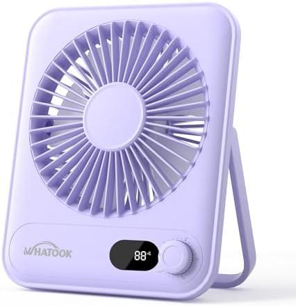 WHATOOK Small Desk Fan Personal Fans: 5000mah 25 Hours Battery Office Quiet Mini Desktop Fan Portable Rechargeable Travel Essentials (Purple, 2000 mAh)