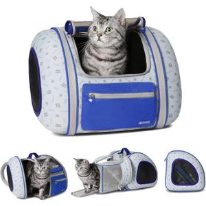 Cat and Dog Backpack Carrier, Foldable Breathable Pet Carrier Backpack with Mesh Ventilation, Large Portable Outing Traveling Pet Bag for Small, Medium Cats, Small Dogs, Blue