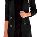 Danedvi Women Open Front Lapel Collar Cardigan Button Down Long Sweaters Cardigan Solid Outerwear Coats (Large, Black)