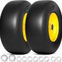 13x5.00-6 Flat Free Lawn Mower Tire, Zero Turn Mower Front Tires, 13x5x6 Solid Mower Wheel for Residential and Commercial, 3/4" & 5/8" Bearing, 3.25"-5.9" Center Hub, 2Pack Yellow, 500Lbs