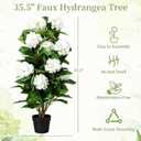 Faux Hydrangea Tree 35.5" Tall (2 Pack), Artificial Hydrangea Plant in Pot with White Flowers, Realistic Fake Hydrangea Tree for Indoor Outdoor Porch, Patio, Entryway & Home Decor