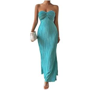 Milumia Women's Twist Front Strapless Bodycon Dress Summer Split Thigh Maxi Tube Dresses Vacation Outfits XS