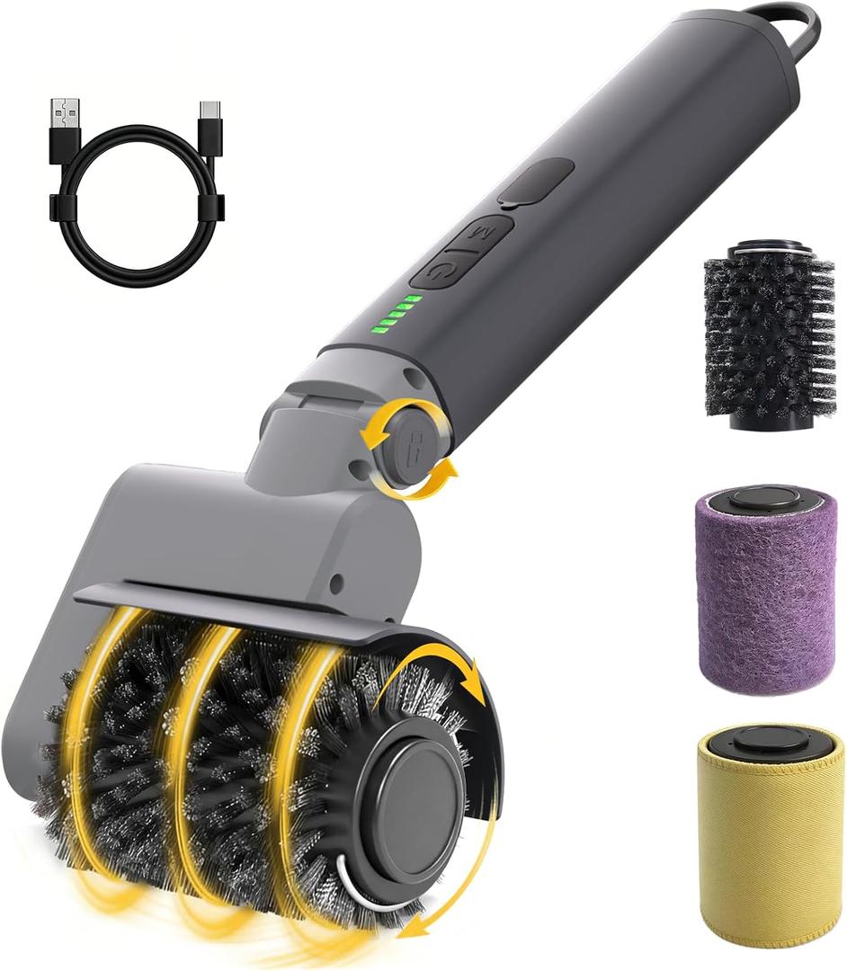 2026 New Electric Grill Brush with 3 Replacement Head,3-Speed Power Control,Cordless Rechargeable Grill Cleaning Brush with Adjustable Angle,Cleaning Tool for Outdoor BBQ,No Bristle Shedding-Gray
