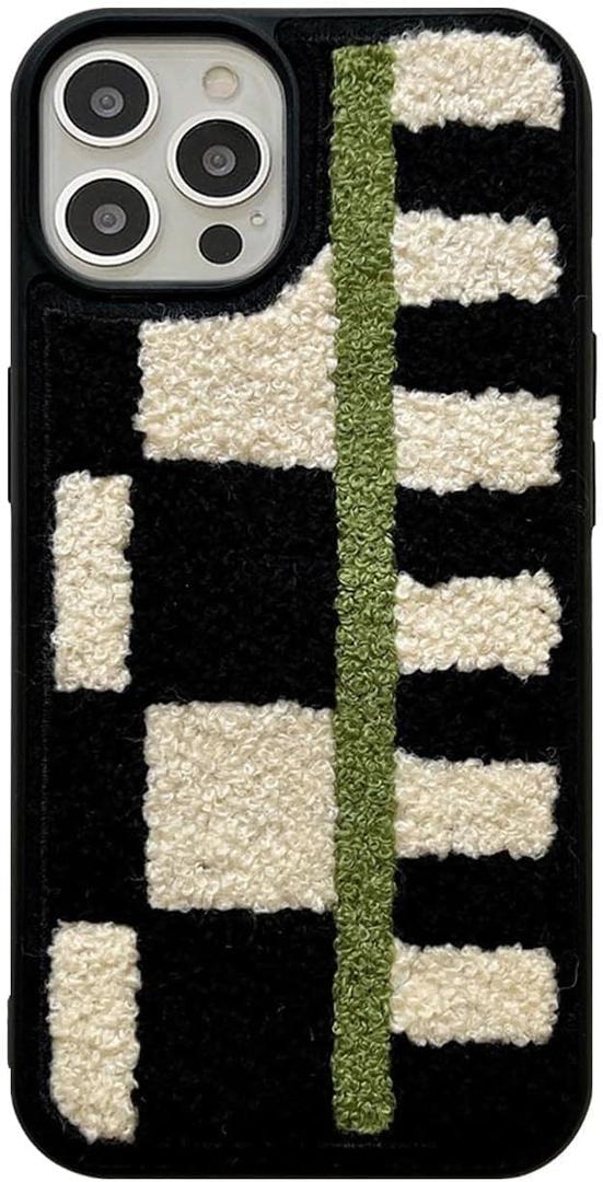 Furry Checkered Phone Case for iPhone 15 Pro Max 6.7''2023,Soft Fluffy Aesthetic Carpet Furry Case Plaid Shockproof Protective Cover for Cool Girls Women(Checkerboard)