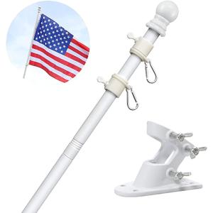 5ft Stainless Steel Flag Pole for House, Tangle Free Design with Two-Position Bracket, White, for 3x5 American Flag, Outdoor Use
