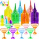 TURNMEON 60 Pack Multicolor Plastic Margarita Glasses 12 oz Disposable Cocktail Cups for Cinco De Mayo Decorations Fiesta Party Decorations Fun Taco Tuesday Mexican Themed Party Supplies
