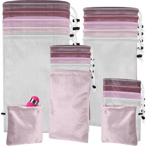 Amylove 20 Pcs Adult Game Toy Storage Bags Drawstring Gift Bags Pouches for Lightweight Ditty Stuff Pouch Multi Purpose Foldable Home Travel 210D Dutch velvet Toy Bag, 4 Sizes(Pink Series)