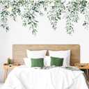 Green Leaves Wall Stickers Decor Hanging Vine Flower Wall Art Decals Floral Plant Spring Home Decorations for Bedroom Living Room TV Background Office Classroom