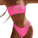 YIMISAN Women's Two Piece Bandeau Swimsuit Ribbed Strapless Tube Bikini Top with Mid Waist Cheeky Bottom Bathing Suit Large