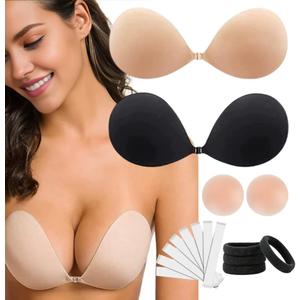 2 Pack Invisible Sticky Adhesive Bra Tape Strapless Reusable Push Up Backless Hair Bands Nipple Covers Seamless Stick On Bra (S)