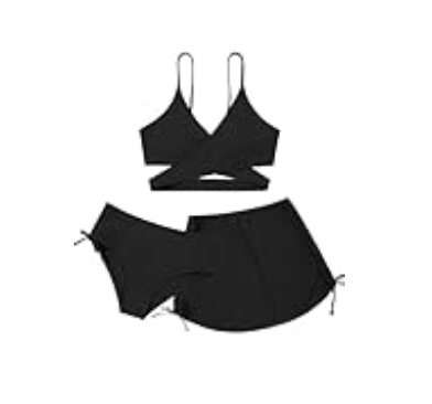 Girls 2 Piece Swimsuits with Skirts Criss Cross Swim Bathing Suits Teen Girls' Swimwear Adjustable Strap Bikini Set Black