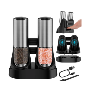 QTDHG Electric Salt and Pepper Grinder Set TypeC Fast Charging, Automatic Salt and Pepper Shakers Adjustable Coarseness, Stainless Steel Rechargeable Salt and Pepper Grinder with LED Light
