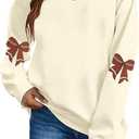 DUTUT Game Day Sweatshirt Women: Cute Football Bow Graphic Pullover Tops Casual Football Season Long Sleeve Shirt (L)