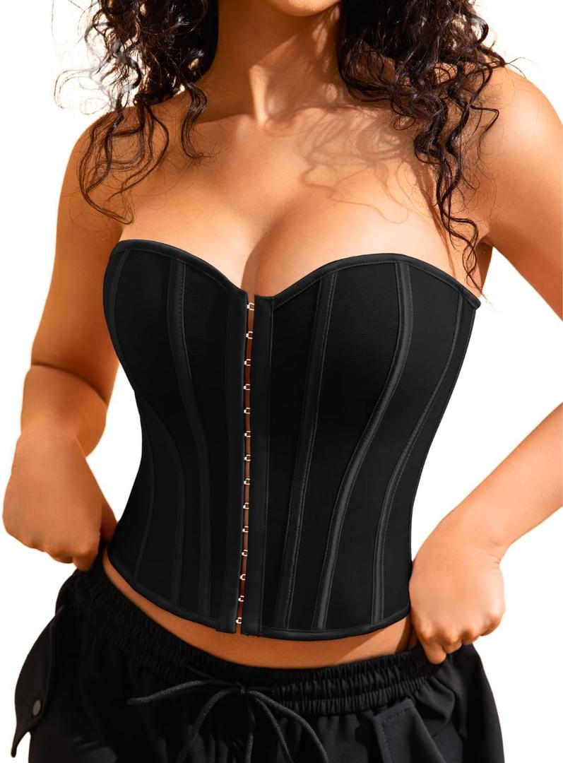 Sexy Strapless Corset For Women, Lace Up Backless Crop Tube, Going Out Bandeau Top (Small, Black)