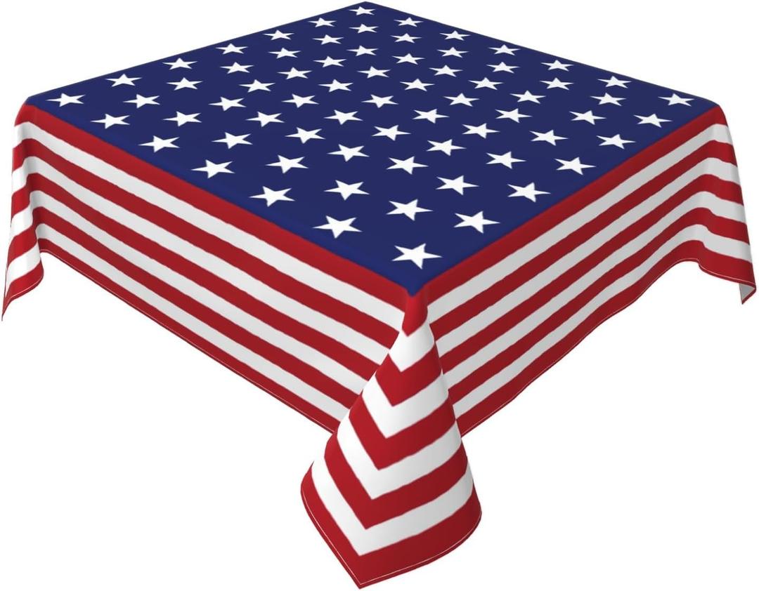 4th of July Tablecloth Square 54x54 Inch Patriotic American Flag Red White Blue Star Stripe Memorial Day Independence Holiday Decorative Table Cloth Rustic for Indoor Party Kitchen Dinner Picnic Decor