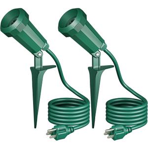 EDISHINE 120V Spotlights Outdoor, 6FT Cord, Weatherproof Plug in LED Flood Stake Lights, E26 150W PAR38 Bulb, 120 Adjustable Landscape Light Socket for Holiday, Patio, UL Listed, 2 Pack (Green)