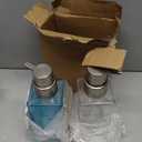 mDesign Glass Refillable Foaming Hand Soap Dispenser Modern Square Pump Bottle for Bathroom Vanity or Kitchen Sink, Countertops - Casi Collection - 2 Pack - Blue/Brushed, Clear/Brushed
