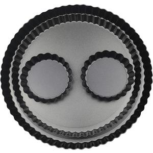 Yamteck 11 & 9 Inch Round Tart Pans with 2Pcs 4'' Mini Pans. Removable Bottom, NonStick Coating, Rugged Carbon Steel for Tart Quiche Pie Making. Gift for Christmas Thanksgiving Party Festival Family
