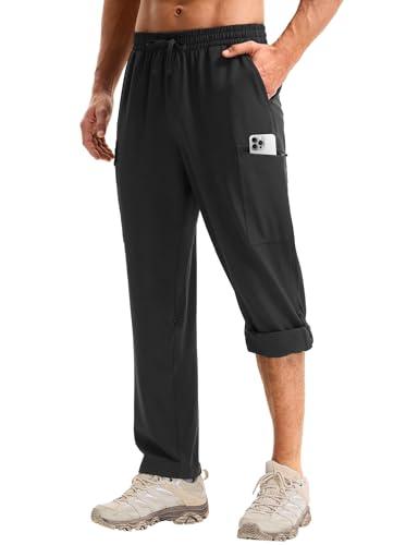 baleaf Men's Hiking Pants Water Resistant Convertible Cargo Capri Roll Up Capri UPF50+ Zipper Pockets Clothing Travel, Black, S