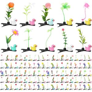 Tigeen 100 Pcs Rave Trinkets Festival Sprout Hair Clips Duck Bean Sprout Clips Spring Plant Flower Hairpins Funny Mixed Style Hair Accessories Valentines Easter Party Gift