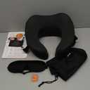 MLVOC Travel Pillow Memory Foam Neck Pillow, Adjustable Comfort Breathable Cover, Airplane Travel Set with 3D Sleep mask, Earplugs Box, for Airplane, Car, Office, Home (Full Black)