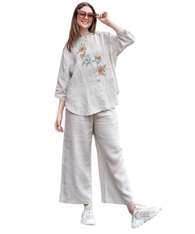 MAGHMA Women's Cotton Co-ord Set, Two-Piece Outfit, Casual Loungewear, Stylish Top and Pant Set, Breathable Fabric, Travel Friendly, Relaxed Fit Ensemble White (Size XX-Large)