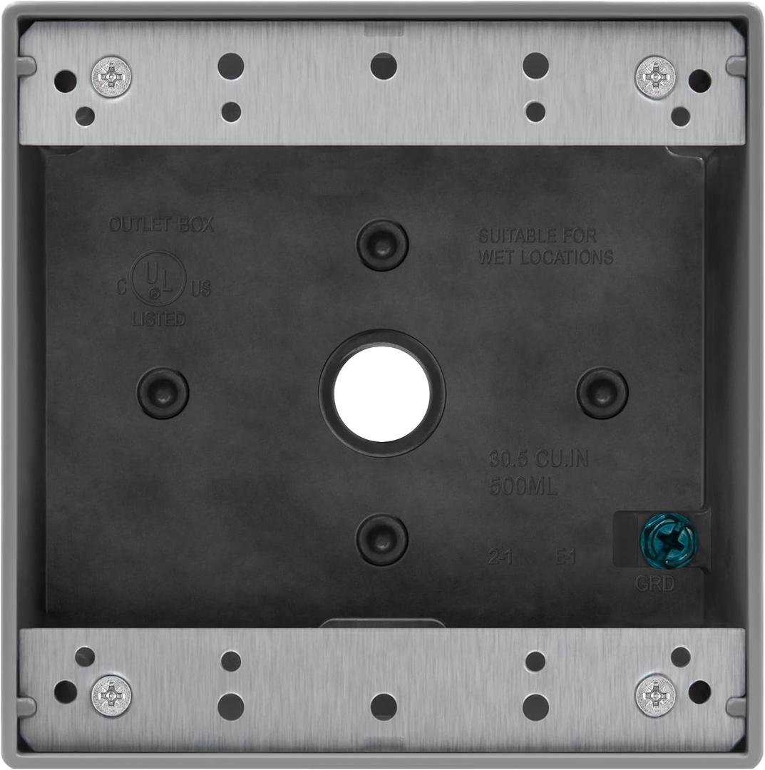 ENERLITES Weatherproof Outlet Box with Three 1/2-in Threaded Outlets, Outdoor Electrical Box, 3 Holes 0.50 Each, 2-Gang, 4.53 Height x 4.53 Length x 2.16 Depth, EN2350,Grey