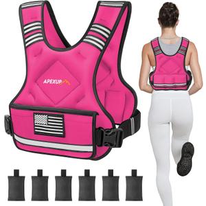 APEXUP Adjustable Weighted Vest,20-32lb Vest with 6 Ironsand Weights and Large Pocket, Weight Vest for Men Women Strength Training, Running, Walking